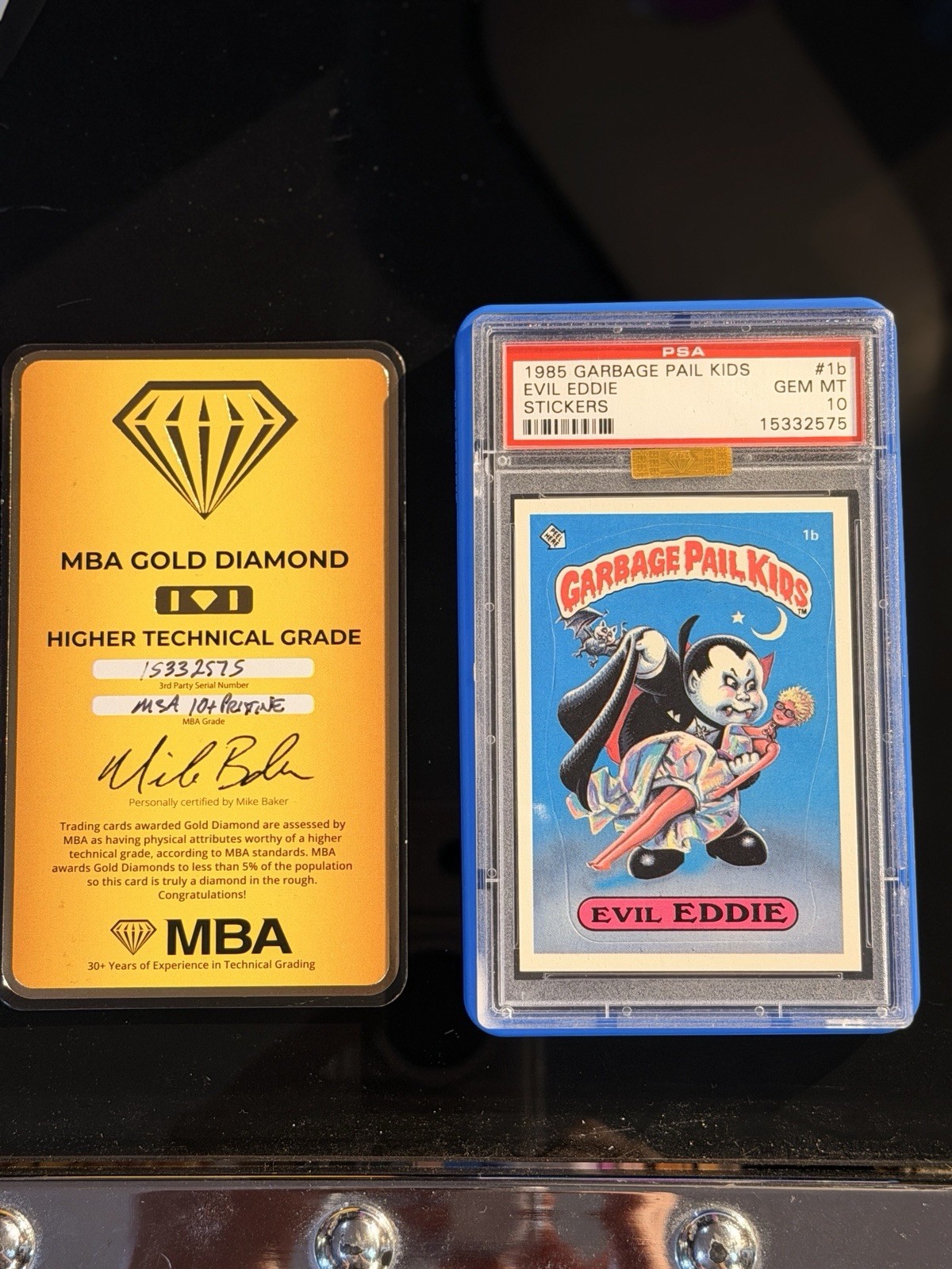 1985 Garbage Pail Kids Stickers GPK - Evil Eddie #1b - Series 1 MBA Gold PSA 10 view 4