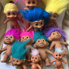 Vintage Troll Dolls Lot - Assorted Sizes with Bright Colored Hair 11 total 5  3  