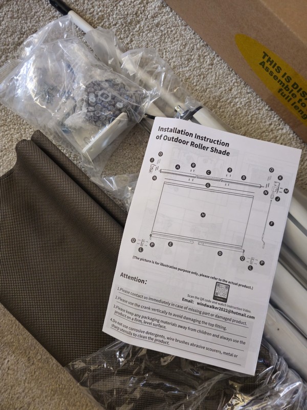 Outdoor Roller Shade 6x8 Brown Rectangle with Crank Handle and Tie-Downs