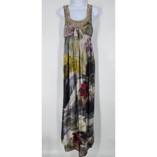 Hoss Intropia Beaded Empire Waist Floral Metallic Gown Size 38 M Sleeveless NEW