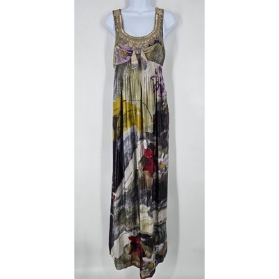 Hoss Intropia Beaded Empire Waist Floral Metallic Gown Size 38 M Sleeveless NEW