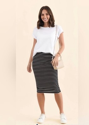 HYFVE Womens Black And White Stripe Skirt, Size M NEW with Tag Stretch Soft Work