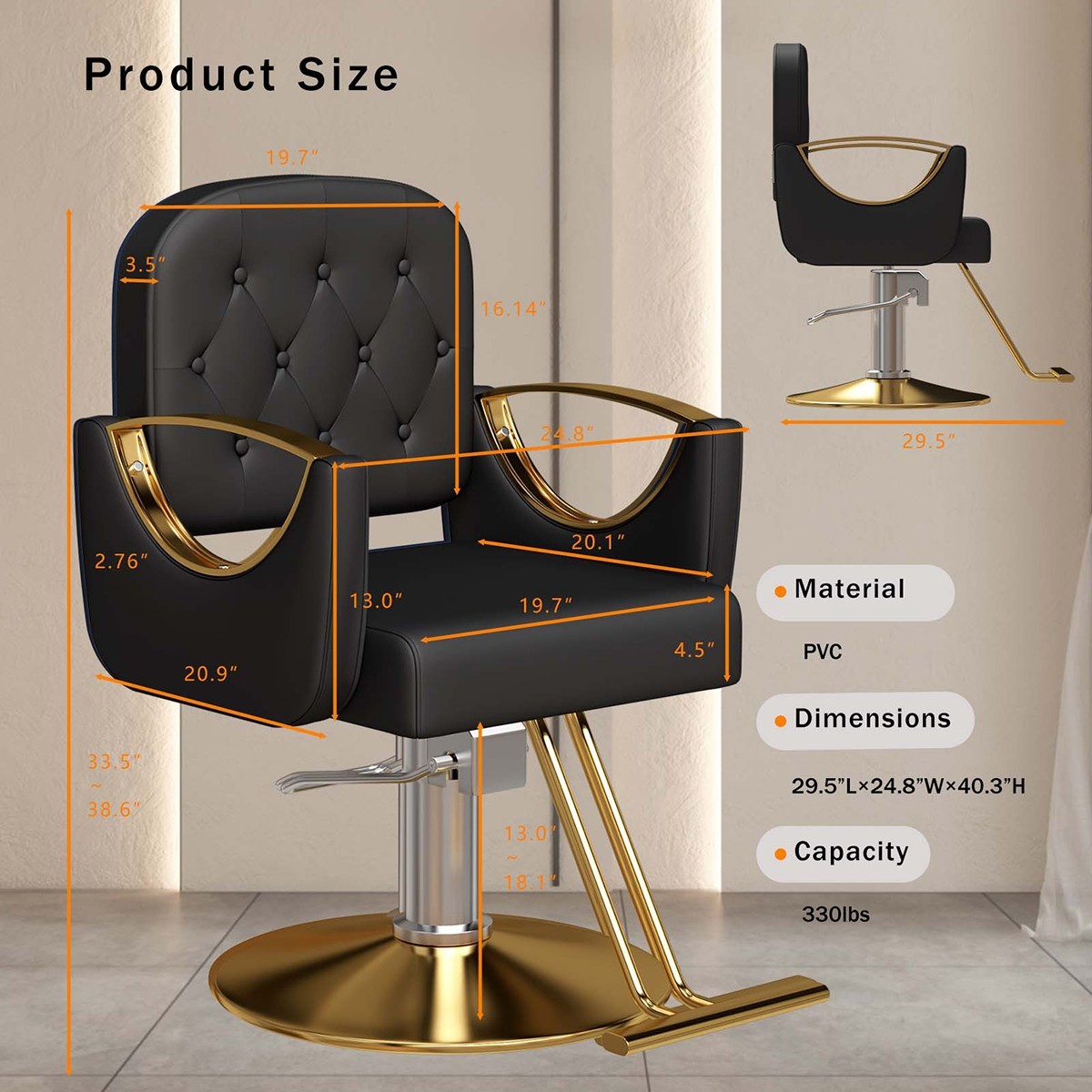 Professional Barber Chair Hydraulic Salon Chair 360° Rotation Styling Chair