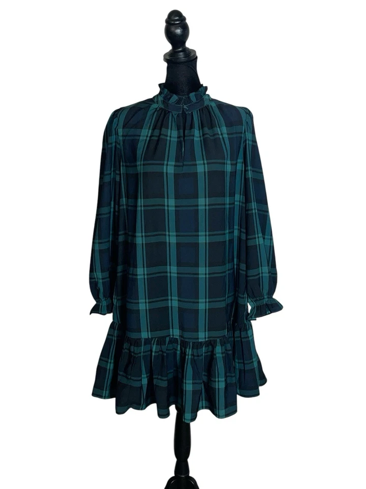 Vestido de mujer J Crew talla mediana manga abullonada en bolsillos a cuadros Blackwatch Foto 3 de 4