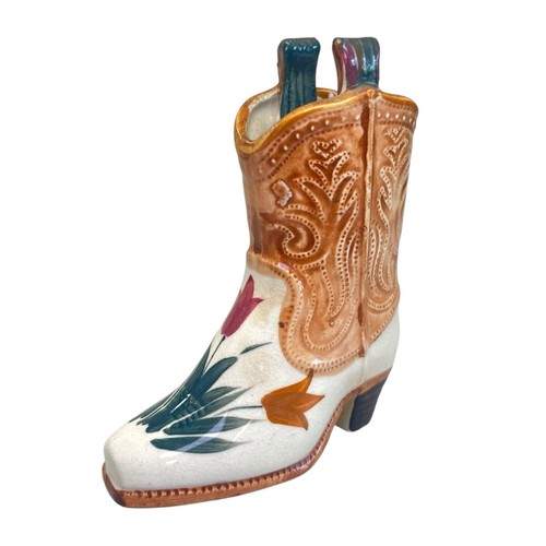 Vintage Cowboy Boot Ceramic Figurine Tulip Flowers Occupied Japan -CUTE! - Imagen 4 de 7