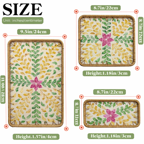 Handwoven Rattan Serving Trays – Natural Seagrass Decorative Home Storage Tray03 - Foto 2 di 8