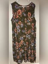Woman Within 4X Petite Olive Floral Sleeveless Dress Rayon Crinkle Swing Midi