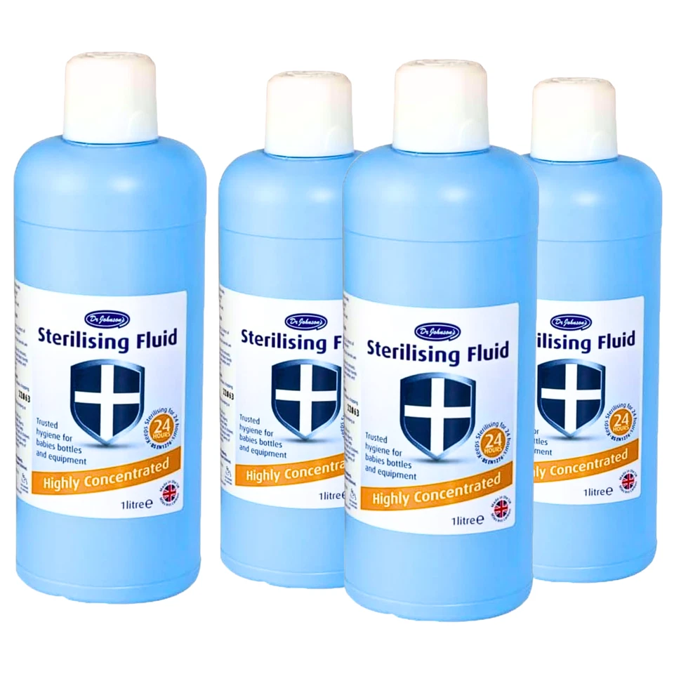 4x Dr Johnsons Sterilising Fluid 1L Concentrated Baby Bottles Home Disinfectant
