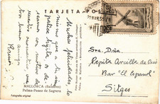 España 1955 Postal de Mallorca a Sitges Mutualidad de Correos Benefic (3058)