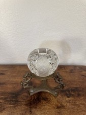 Late 20th Century Hand Cut Crystal Ball with Brass Stand, Approx 6-7" Tall, Coll