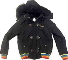 Vintage 90 s Black COOGI Logo RAINBOW Winter Coat Jacket Hip Hop Size Large 15