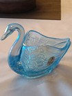 Vintage Fenton Opalescent Light Blue Art Glass Swan Figurine Dish Carnival — photo 1