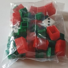 Parker Brothers Monopoly Game Pieces Red  Green Plastic Tokens w/ White Dice