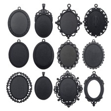 10pcs 30x40mm Black Oval Blank Bezel Pendant Trays Base Cabochon Settings Tra...