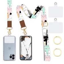 Phone Lanyard Wrist Strap Crossbody Adjustable, Cell Phone Pastel Cartoon Cats