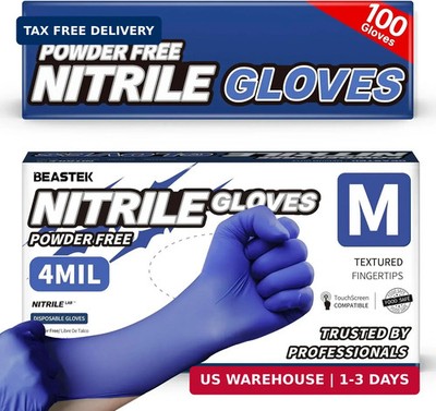 Beastek Nitrile Exam Gloves, 4.0 Mil 100 Pcs, Powder-Free Latex-Free Medical Coo