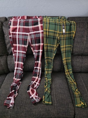 New!   Fashion Nova Got It Stacked Pant Ruched Plaid Stretch Large