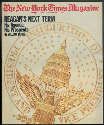 NEW YORK TIMES MAGAZINE Safire Reagan Robert A M Stern NRO Satellites 1/13 1985