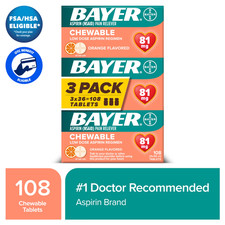 Bayer Chewable Aspirin Regimen Low Dose Pain Reliever Tablets, 81mg, Orange, 108