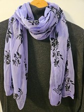 Lavender Sheer Floral Scarf   62x18" Lightweight Polyester Wrap NWOT