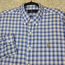 Ralph Lauren Long Sleeve Button Up Shirt Men s XL Blue Plaid lightweight cotton