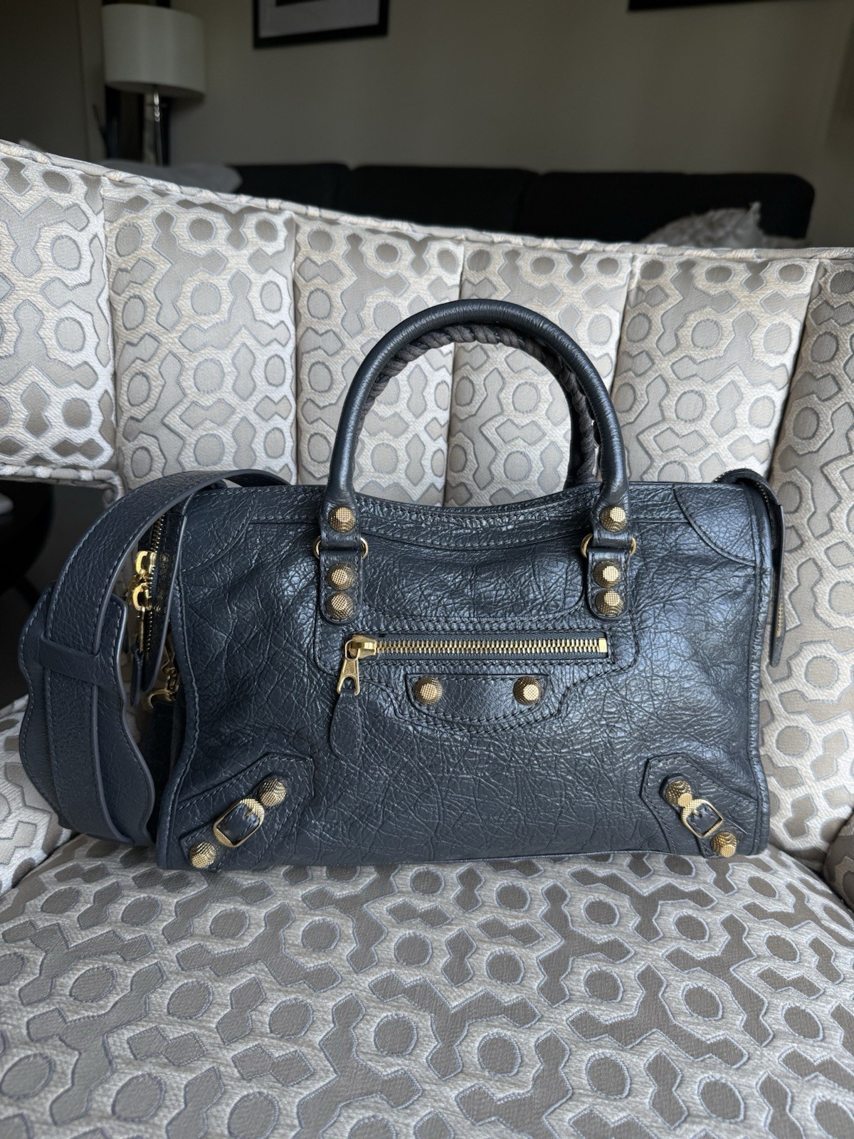 Balenciaga city small size In A Grey Charcoal colour with gold hardware