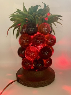 Vintage MCM Pineapple Rare Red Grape Cluster Lucite Table Lamp - WORKS!