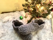 New Crochet Women  s House Slippers with Burlap Gift Bag and Gift Tag, Size 7-8