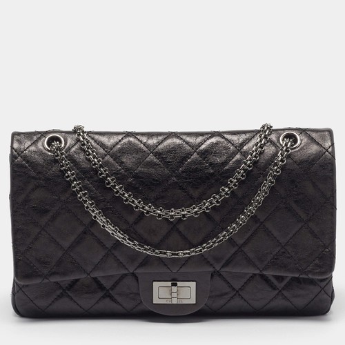 Chanel Reissue 2.55 227 Black Quilted Aged Leather Flap Bag