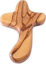 Perfect Hand fit Olive Wood Cross - Carved Round and with Hand Shape (3.8 In)