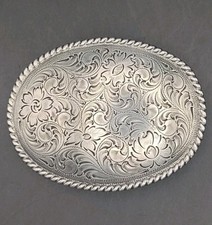 Ornate Floral Theme Rope Border Openwork Western Retro Style Oval Belt Buckle