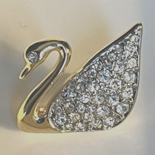 Swarovski Crystal Swan Logo Lapel Pin Gold Color 5/8" x 5/8"