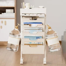 Rolling Book Cart Sturdy Desk Side Bookshelf for Teacher Living Room Garage