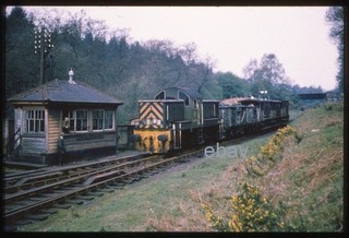 35mm slide Class 14 'Teddy Bear D9555 at Coleford Junction Signal box on 26.4.67