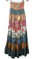 Gonna con volant a strati patchwork floreale misto seta riciclata taglia gratis zingara boho
