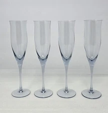 Set Of 4 Noritake Royal Pierpont Blue Crystal Fluted Champagne Glasses
