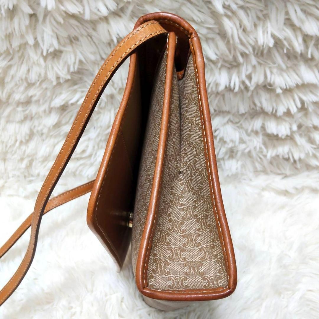 CELINE Shoulder Bag Triomphe Macadam Pattern PVC Leather White Light Brown Auth — image 3