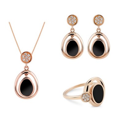 Orphelia  Damen Schmuck Set: Necklace + Earrings + Ring Rosé SET-7470/50