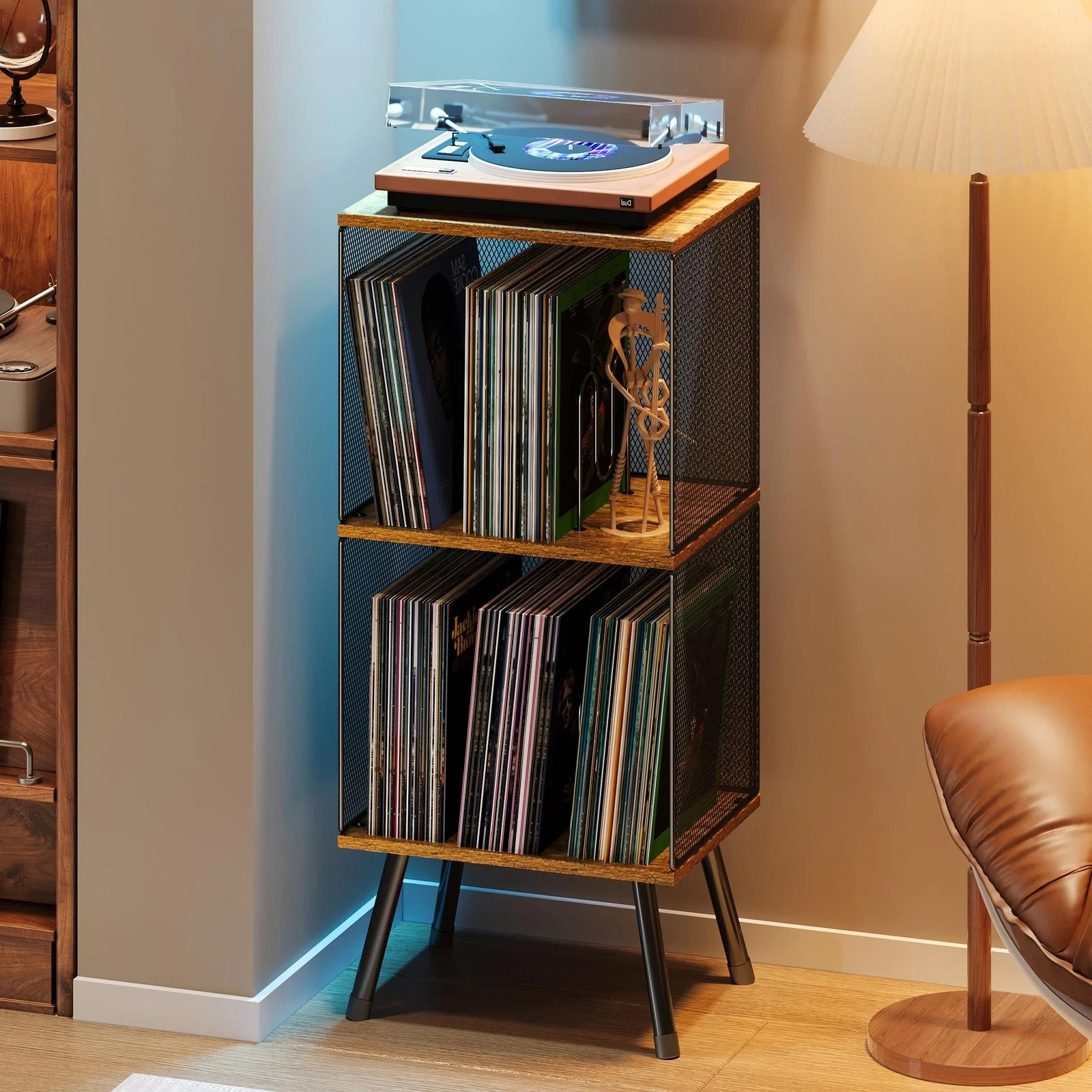 3-Tier Record Player Stand, Turntable Stand with Storage up to 200 Albums, Co