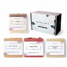 Natural Amor Organic Handmade Soap Bar Set (4 Pack), Made with Natural Ingred...