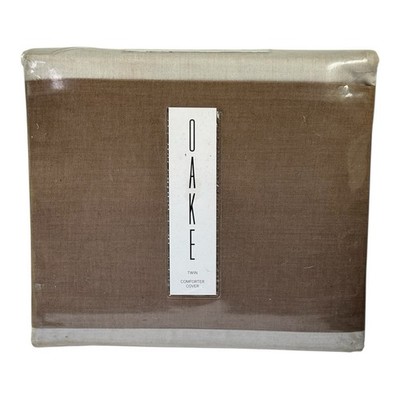 OAKE Twin Duvet Cover 2 Toned Neutral Taupe Modern Minimalist 300 Thread Ct New