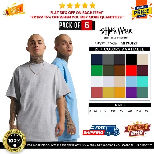 Pack Of 6 Shaka Wear MHS Mens Max Heavyweight Short Sleeve Oversized T-Shirt - product listing photo