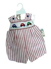 Petit Ami Red White Navy Seersucker One Piece Outfit Boys Cars 3 Months New