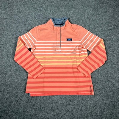 L.L.Bean Pullover Womens Small Petite Orange Striped Sunset Mock Neck