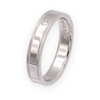 Tiffany & Co. Together Double Milgrain Single Diamond Band Platinum 4mm Size 6.5