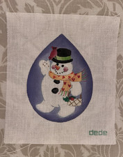DeDe Holiday Snowman  Cardinal Hand Painted Drop Needlepoint Canvas 18ct Blue