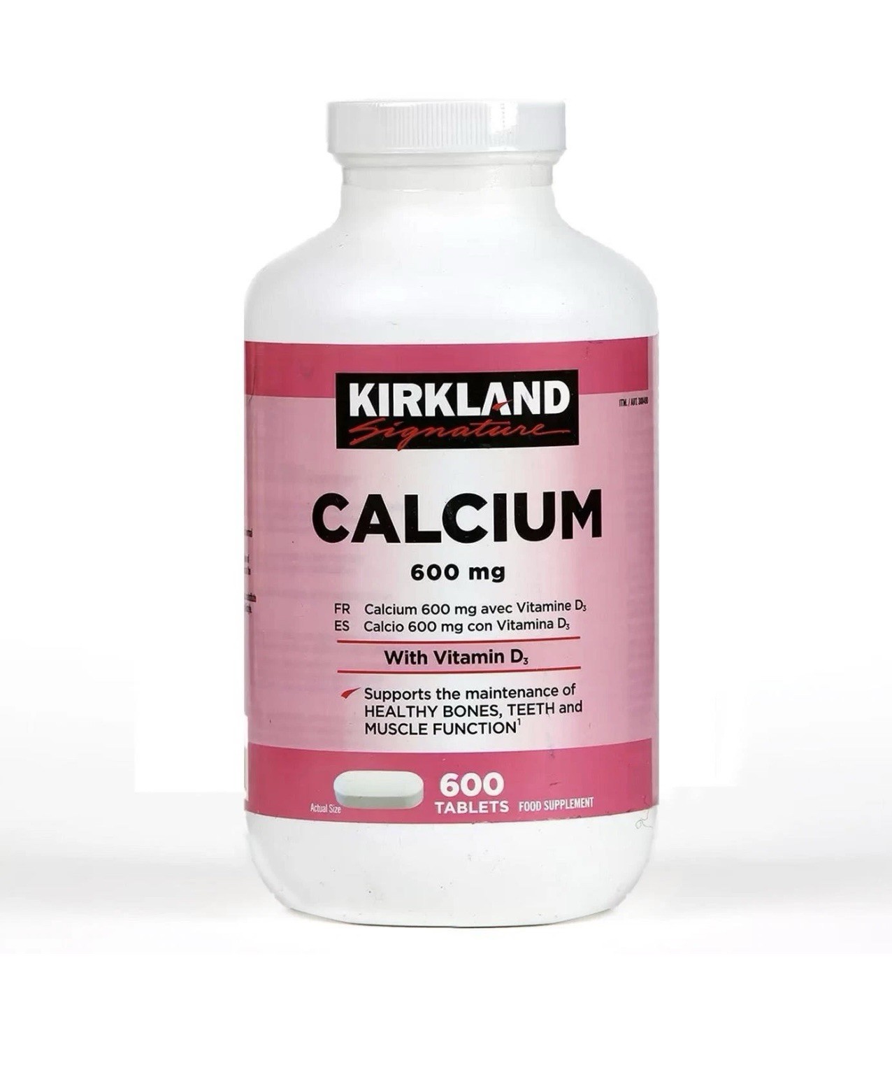 Kirkland Signature Calcium 600mg Vitamin D3 Food Supplement 600 Coated Caplets