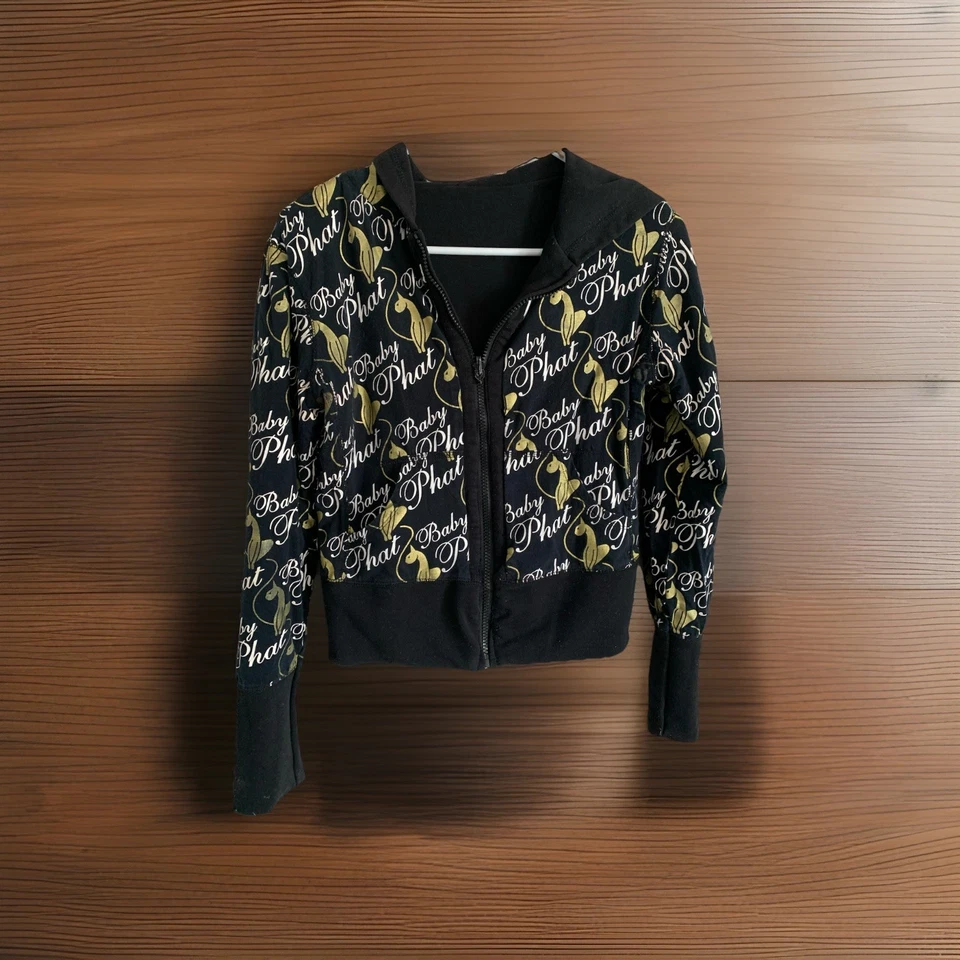 Sudadera con capucha reversible negra vintage Y2k para mujer Baby Phat. Mediano. Foto 3 de 4