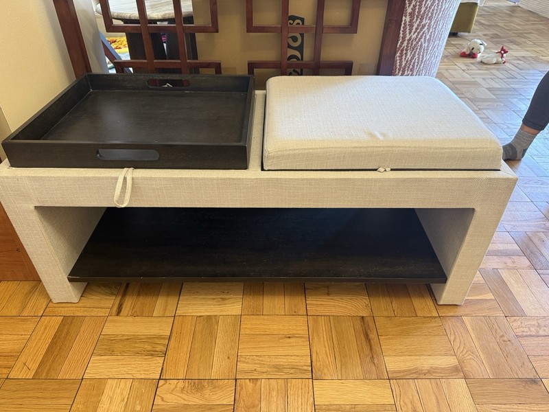 Grey Ottoman bench that converts to coffee table