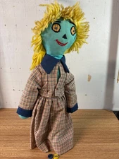 Vintage Handmade Sewn Fabric/Yarn Doll, Blue, Unique -GDJ-146